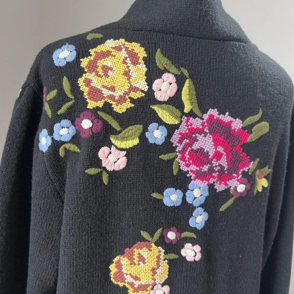Soft Surroundings Black Cardigan with Floral Embroidery - Picture 7 of 13